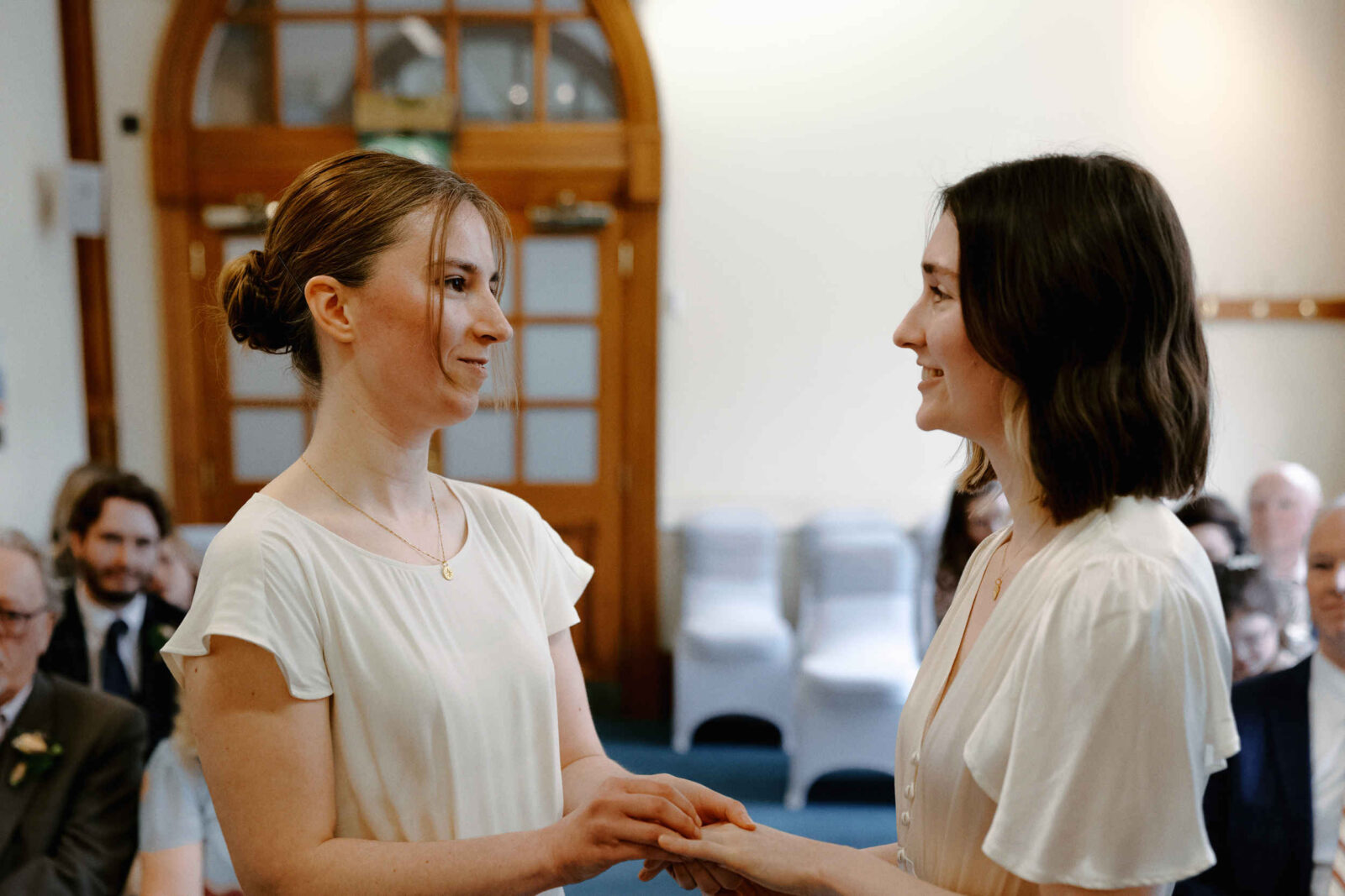 Ring exchange during wedding ceremony at Sheffield Town Hall 