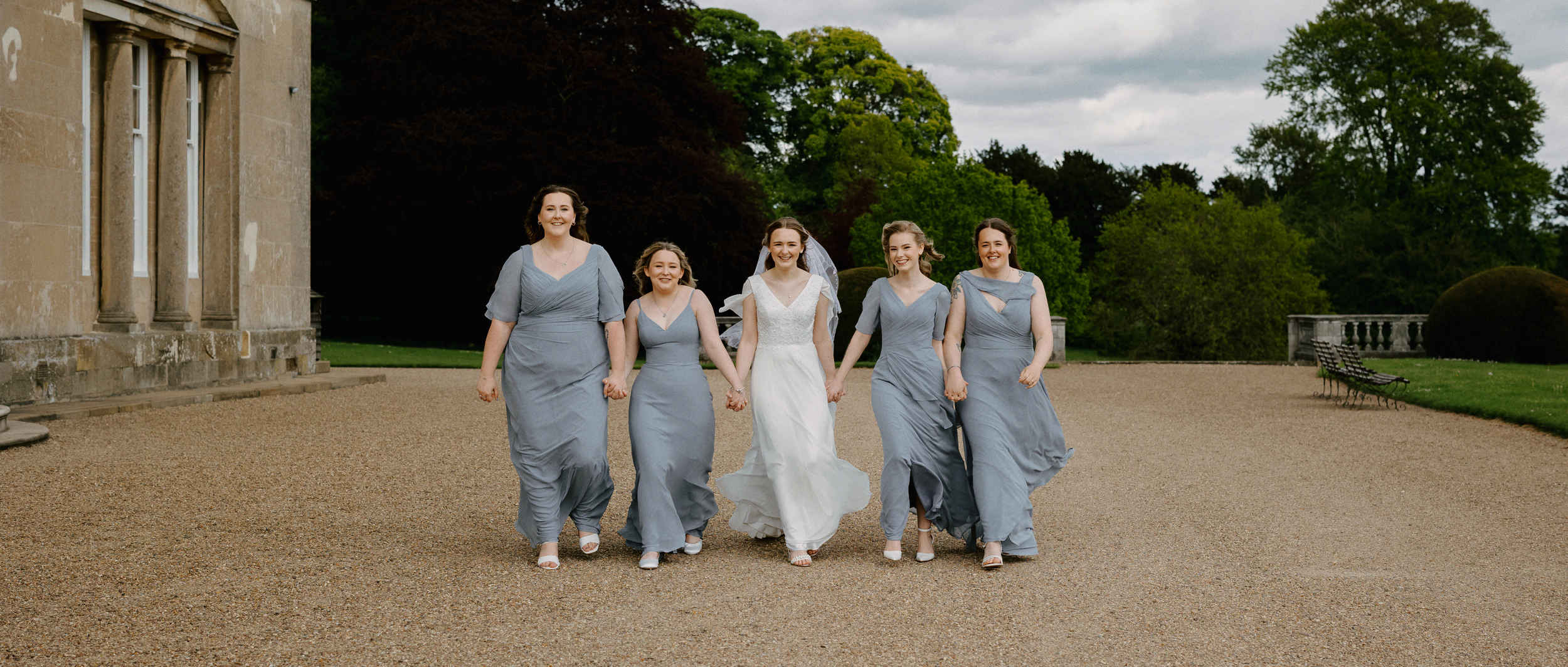 Bridesmaids photo at the front of Sledmere House in Driffield. Relaxed portrait.