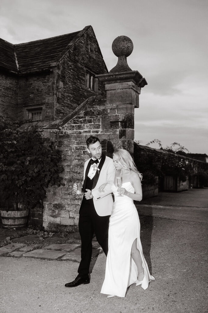 B&W Editorial Couple Portrait at Barlow Woodseats Hall Wedding Documentary