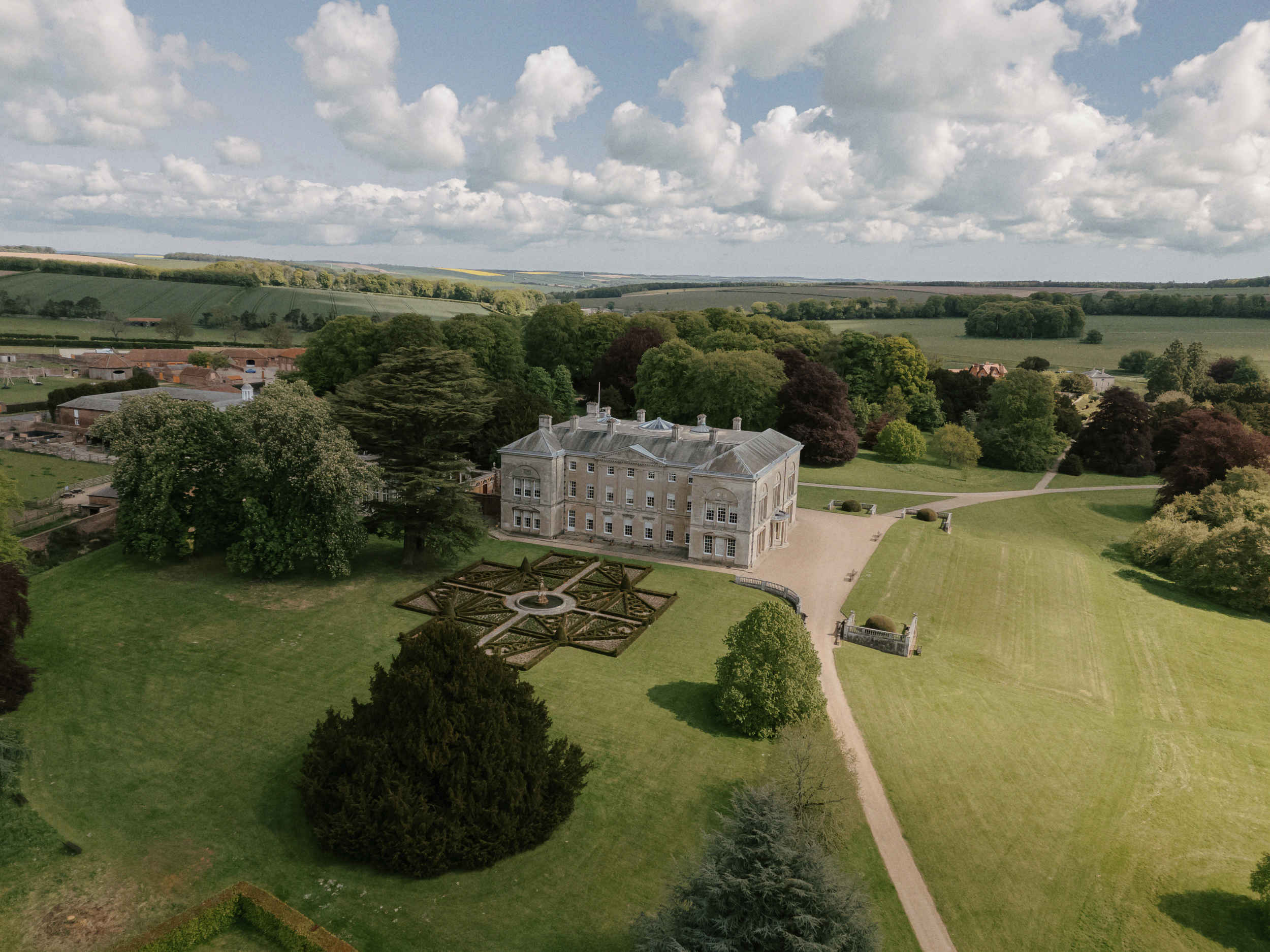Drone shot of Sledmere House Wedding venue in Driffield